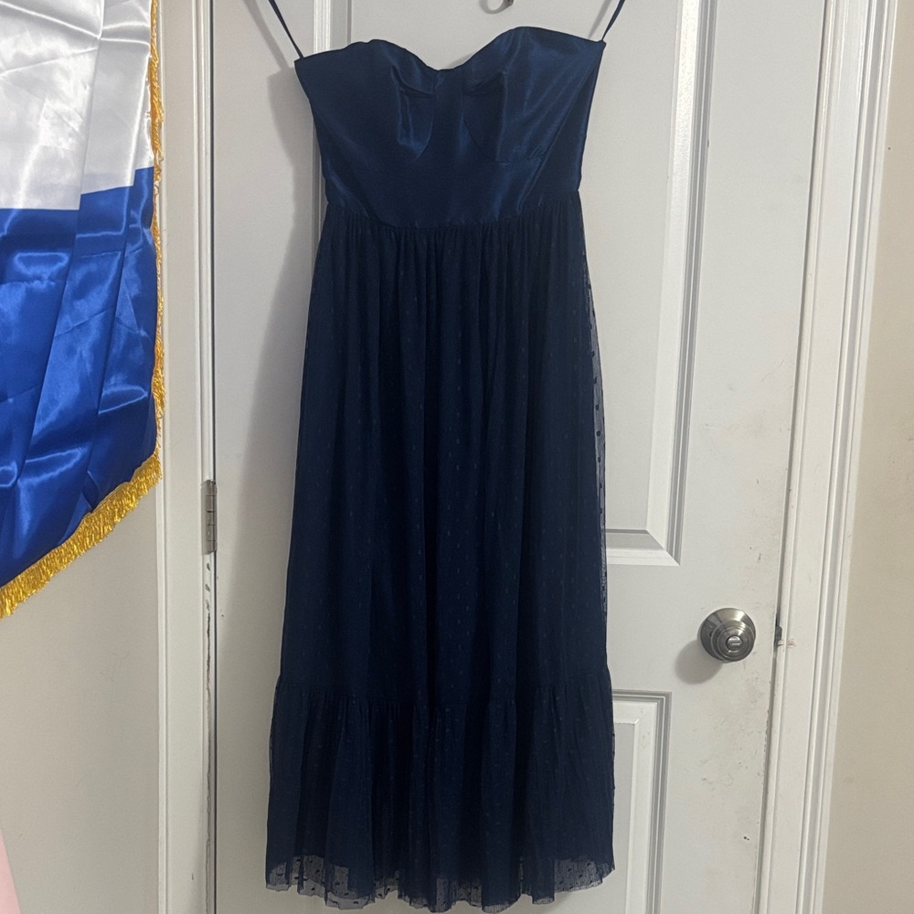 Elegant Strapless Navy Blue Dress